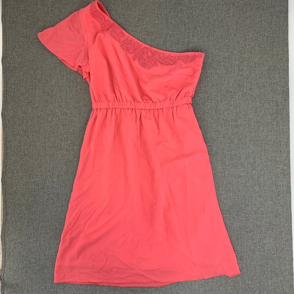Gianni Bini Women's One Shoulder Peachy Pink‎ Dress Size Small Elastic Waist